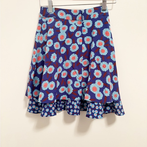 Kate Spade Blue Floral Tangier Layered Silk Flowy
Back Zip Mini Skirt-Small - Picture 2 of 9